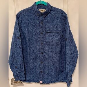 Duluth‎ Trading Blue Button Up Shirt Zip-Pocket Roll-Tab Gorpcore Work Medium